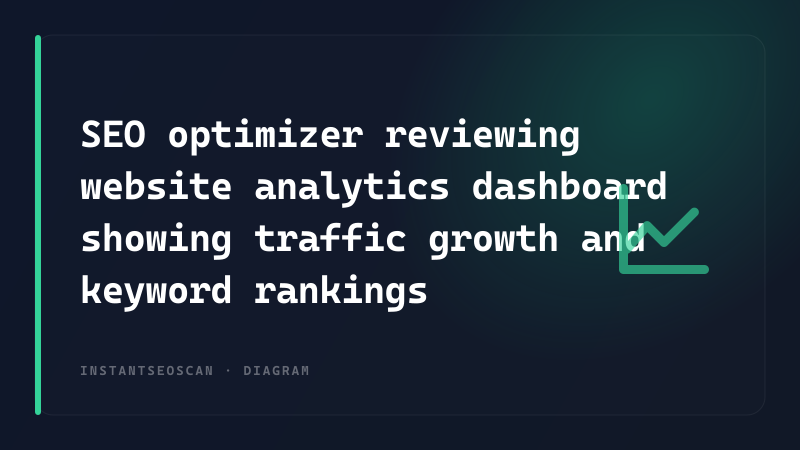 SEO optimizer reviewing website analytics dashboard showing traffic growth and keyword rankings