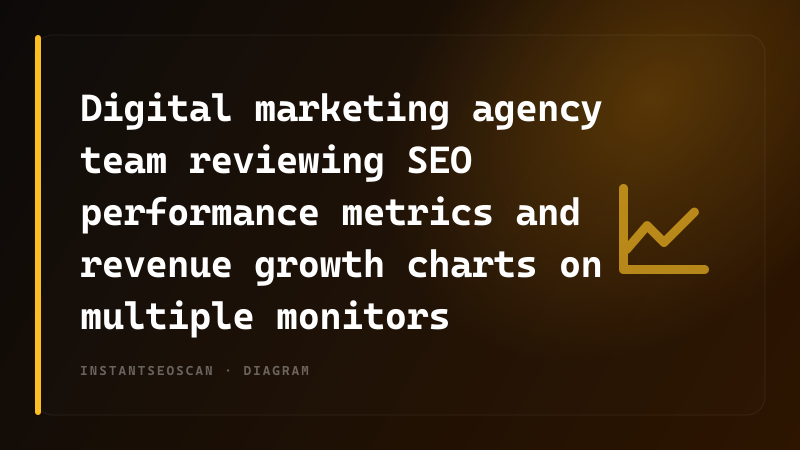 Digital marketing agency team reviewing SEO performance metrics and revenue growth charts on multiple monitors